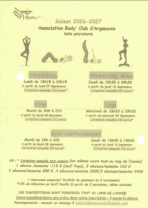 Lire la suite à propos de l’article L&rsquo;ASSOCIATION BODY CLUB D&rsquo;ARGOEUVES vous propose pour la saison 2026-2027