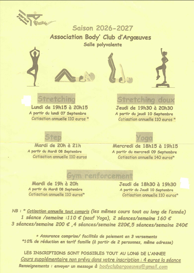 You are currently viewing L&rsquo;ASSOCIATION BODY CLUB D&rsquo;ARGOEUVES vous propose pour la saison 2026-2027